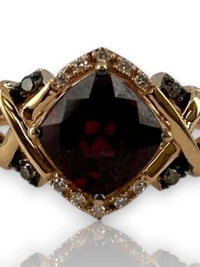 LeVian 14kt Rose Gold Raspberry Rhodolite Garnet Ring Chocolate Cognac Vanilla